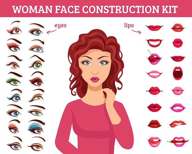 Vector gratuito kit de construcción de rostro de mujer