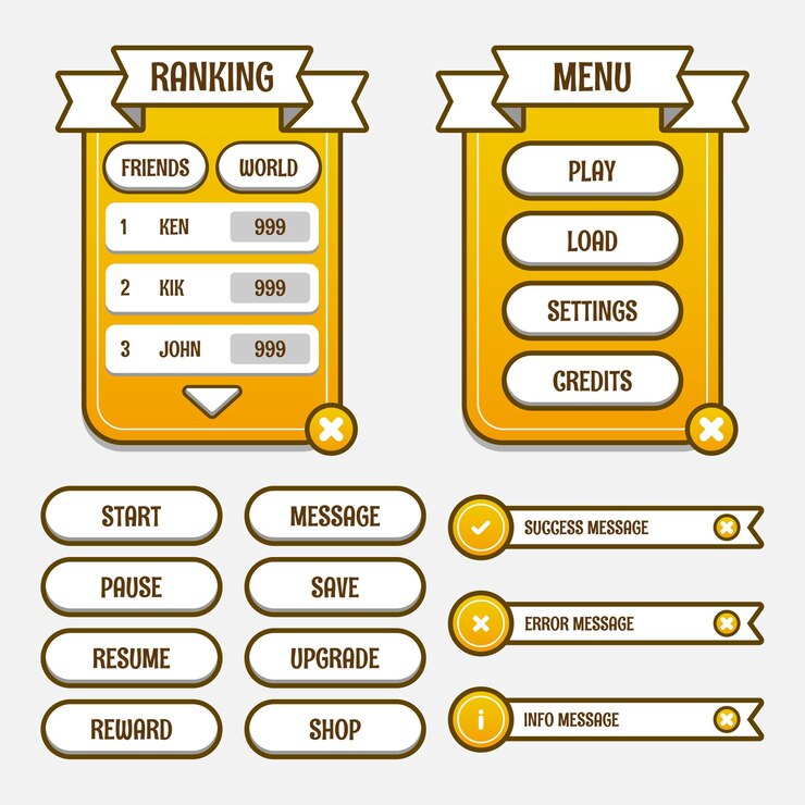 Vector gratuito kit de interfaz gráfica de usuario de plantilla de juego de vector