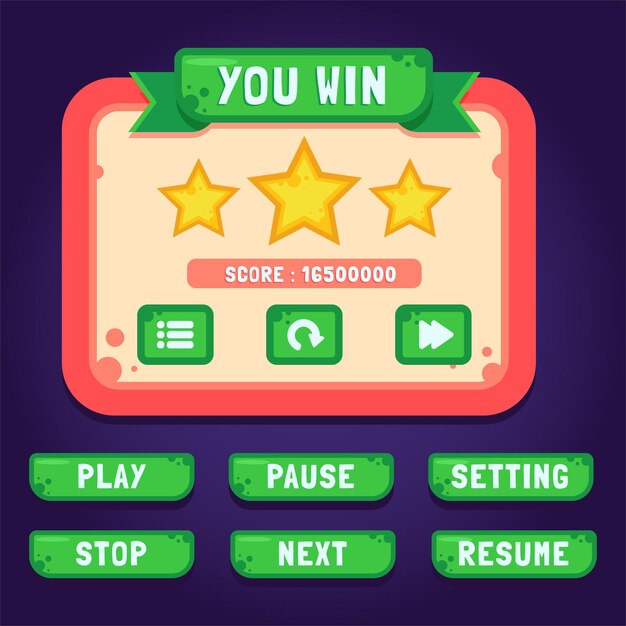 Kit de interfaz gráfica de usuario de plantilla de juego de vector