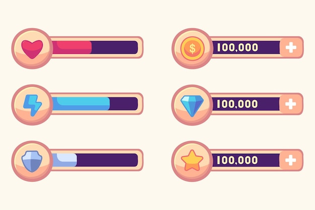 Kit de interfaz de usuario de juego Conjunto de interfaz de usuario GUI para crear juegos 2D Vector de juego informal Se puede utilizar en juegos móviles o web Ilustración vectorial