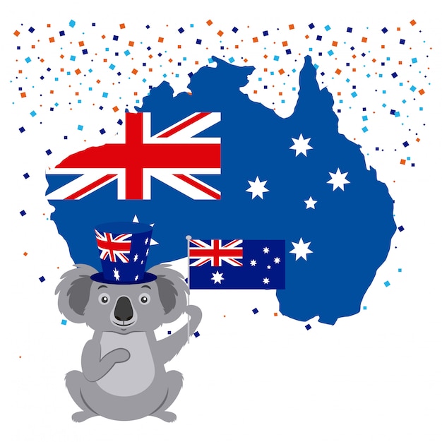 Vector gratuito koala con bandera australiana y confeti