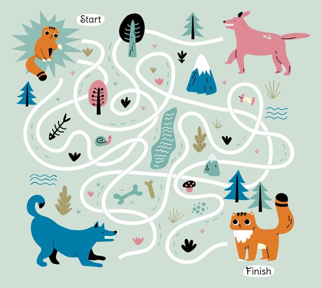 Laberinto creativo para niños ilustrado.