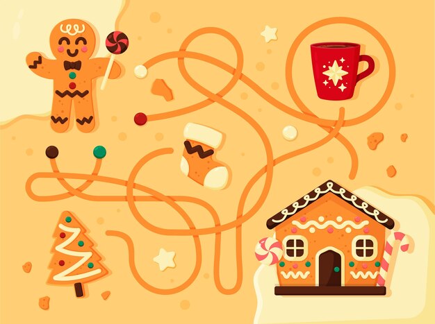 Laberinto educativo para niños con hombre de jengibre