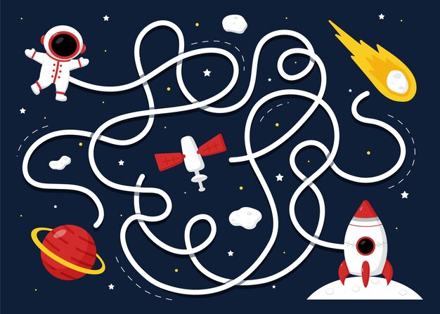 Laberinto para niños con elementos espaciales.