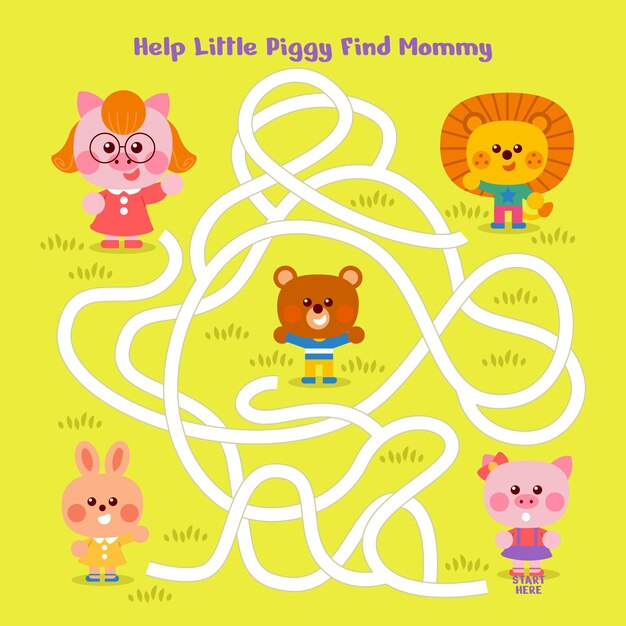 Laberinto para niños con lindos animales.