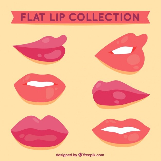 Labios brillantes con diferentes gestos