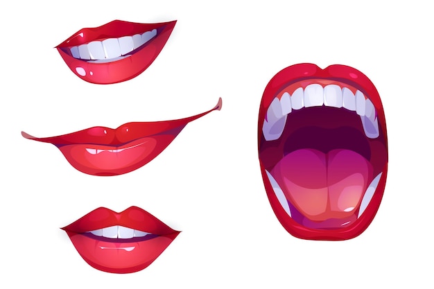 Vector gratuito labios de dibujos animados de boca de mujer con grito y sonrisa