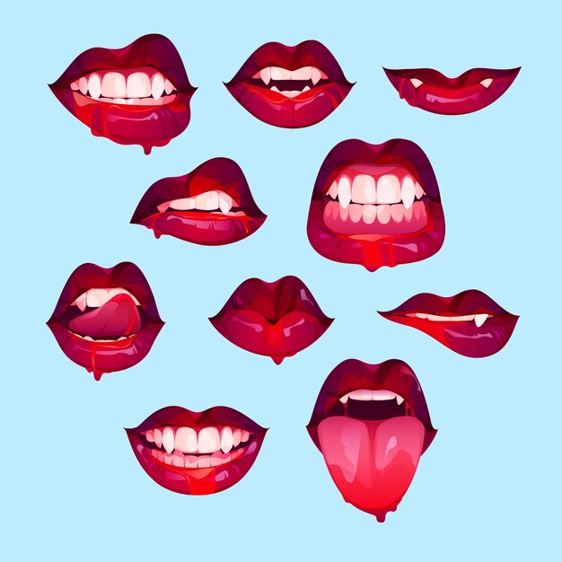 Labios de vampiro realista set ilustración
