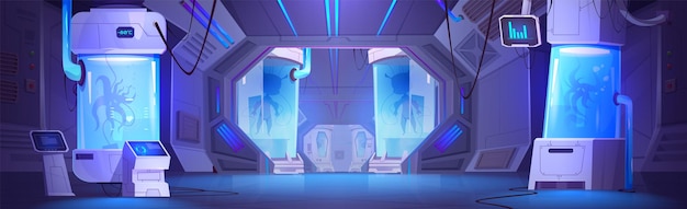 Laboratorio de ciencia futurista con alienígenas del espacio