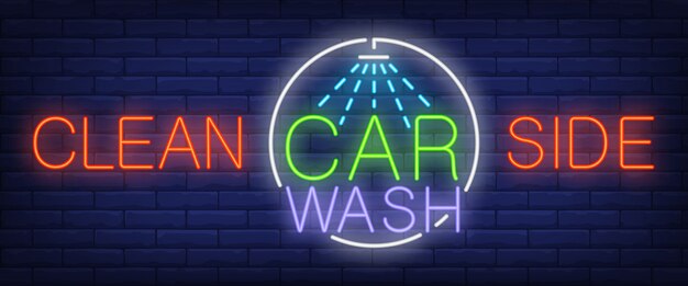 Lado limpio, carwash neón texto con ducha