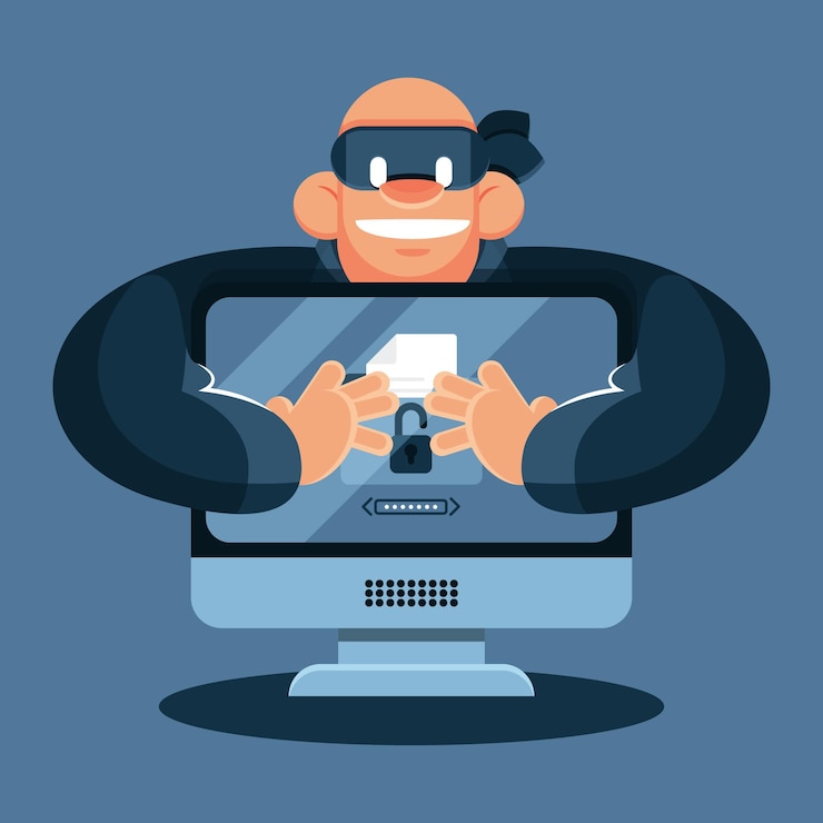 Vector gratuito ladrón de tecnología robando datos de la computadora
