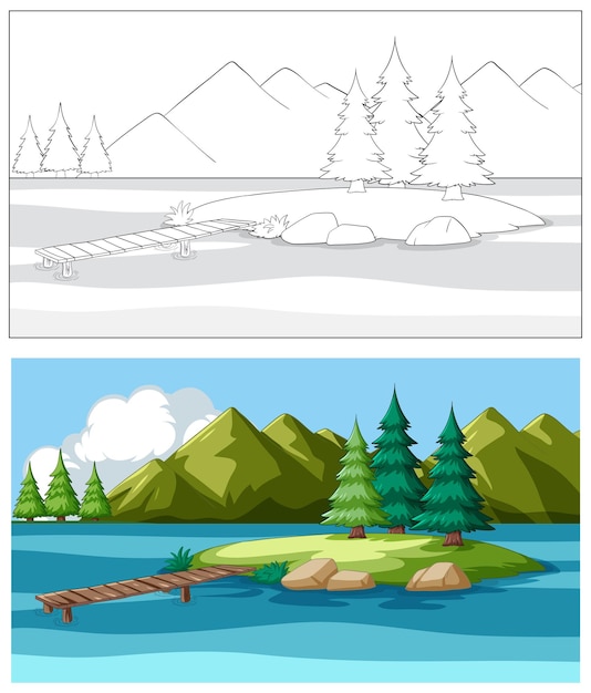 Vector gratuito lago sereno con un telón de fondo de montaña