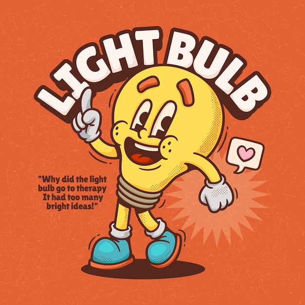 Lámpara de luz de moda Retro dibujos animados vectoriales dibujados a mano