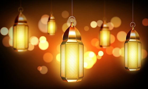 Lámparas árabes, faroles árabes dorados con adorno.