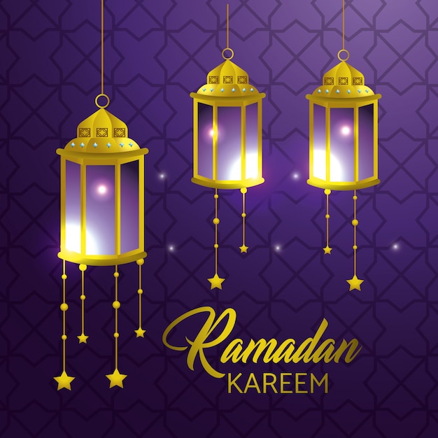 Vector gratuito lámparas colgantes con estrellas para ramadan kareem.