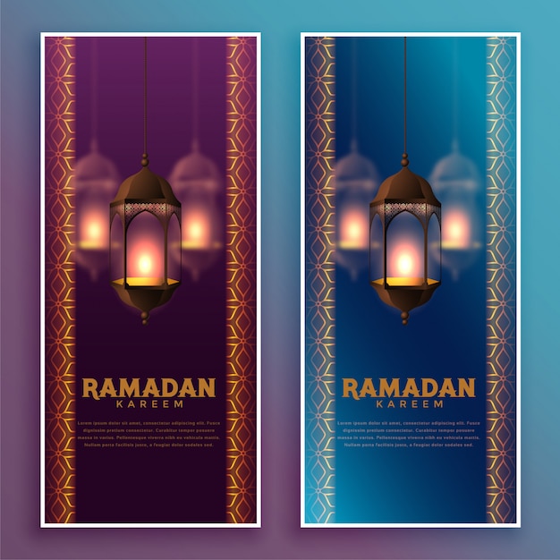 Lámparas colgantes islámicas ramadan kareem banner design