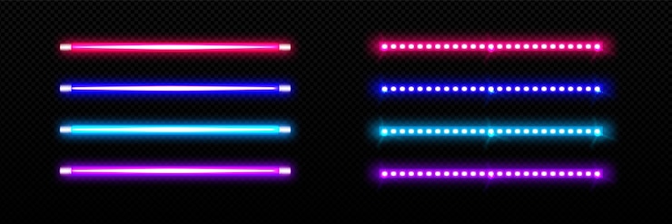 Vector gratuito lámparas led largas en tubo y franja con luz de neón
