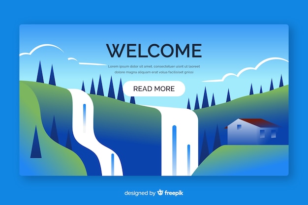 Vector gratuito landing page de bienvenida con paisaje degradado