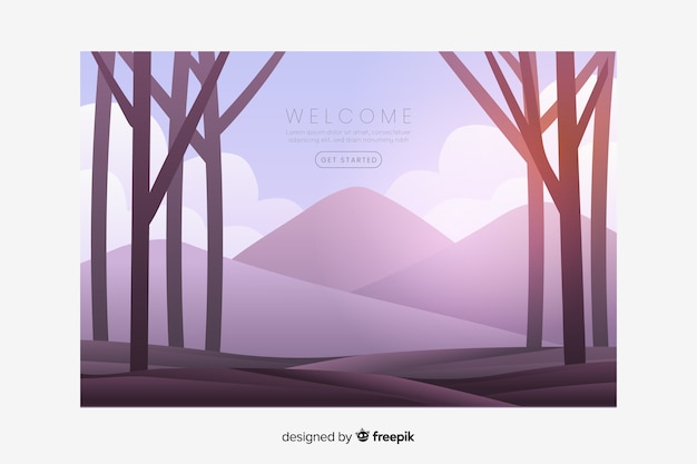 Vector gratuito landing page de bienvenida con paisaje degradado