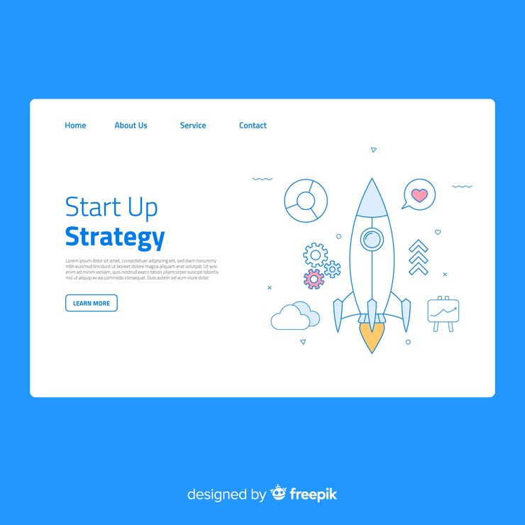 Vector gratuito landing page con cohete despegando