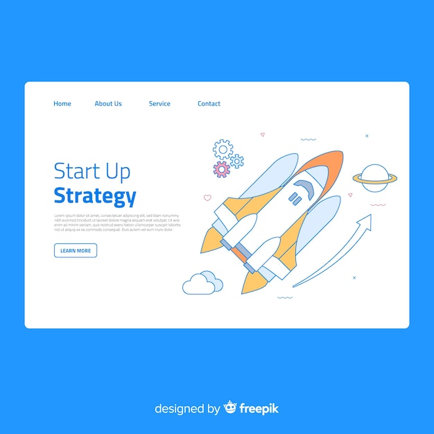 Landing page con cohete despegando