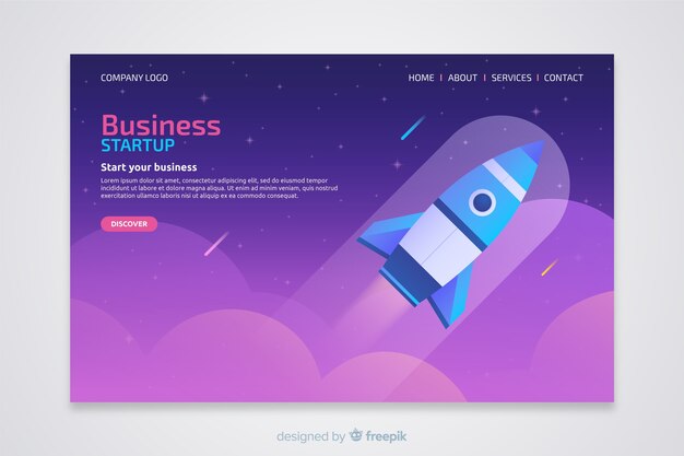 Landing page con un cohete despegando