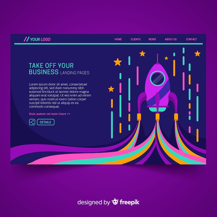 Vector gratuito landing page de cohete espacial