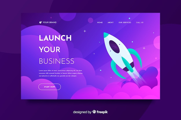 Landing page cohete plano