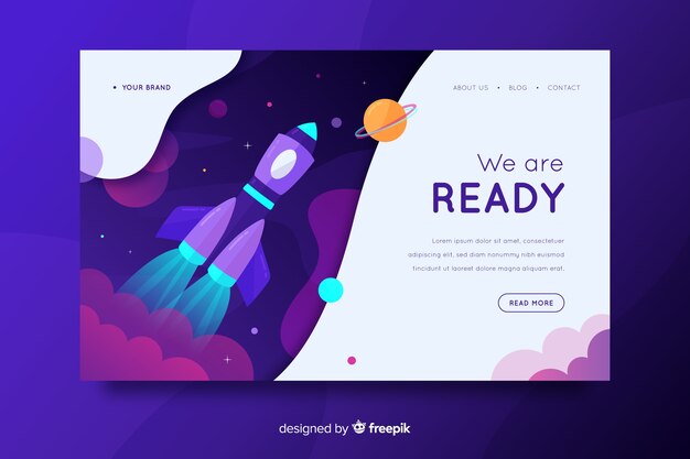 Landing page cohete plano