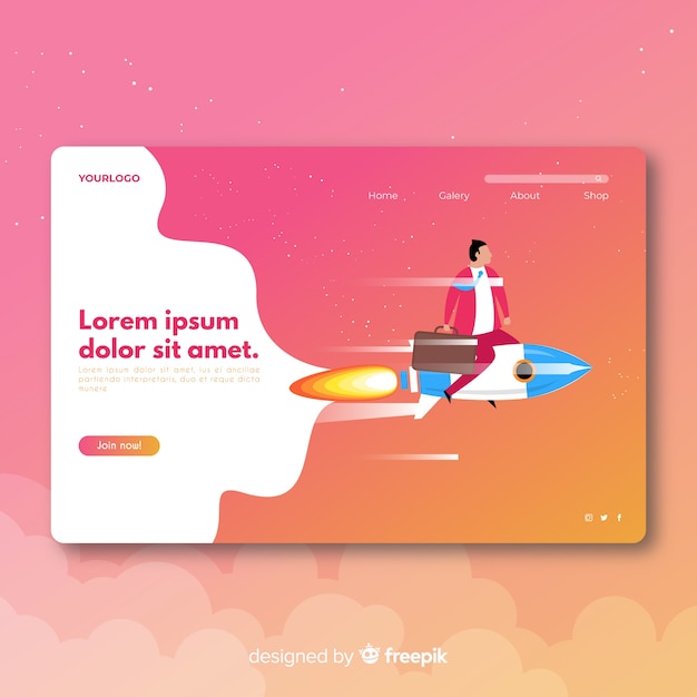 Vector gratuito landing page con cohete