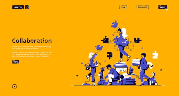 Landing page de colaboración y trabajo en equipo. concepto de asociación, apoyo y comunicación en los negocios.