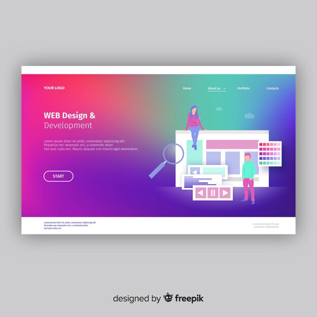 Landing page colorida con degradado