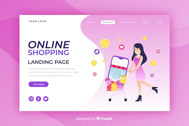 Vector gratuito landing page de compras online