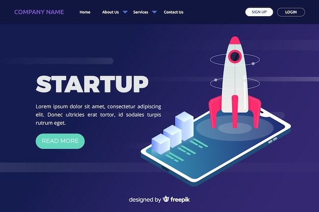 Vector gratuito landing page de empresa con cohete