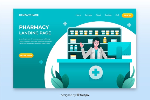 Vector gratuito landing page farmacia diseño plano