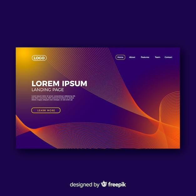 Landing page con formas abstractas lineales