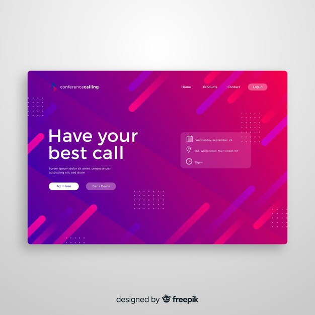 Landing page formas abstractas planas conferencia de negocios