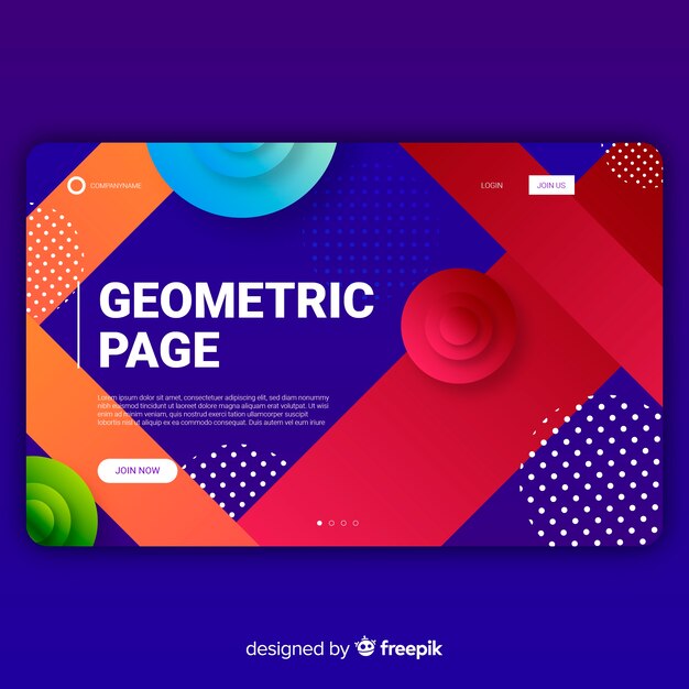 Landing page de formas geométricas con degradado