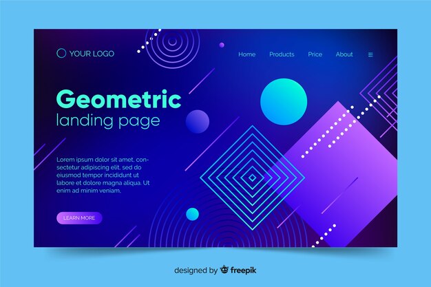 Landing page de formas geométricas con degradado