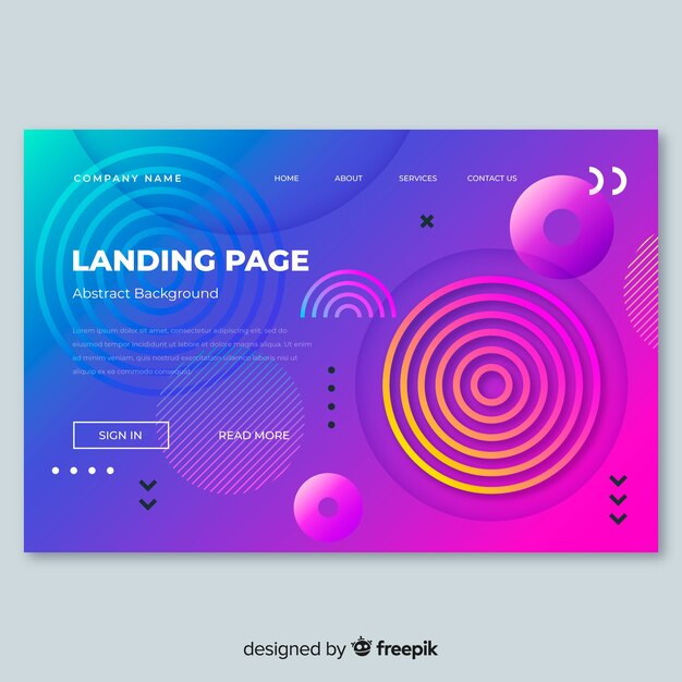 Landing page de formas geométricas con degradado