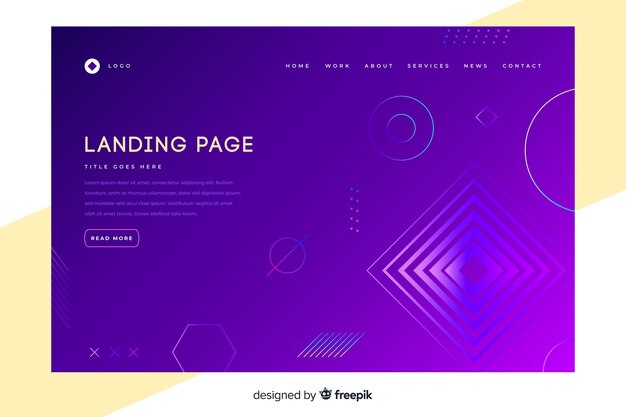 Landing page de formas geométricas con degradado
