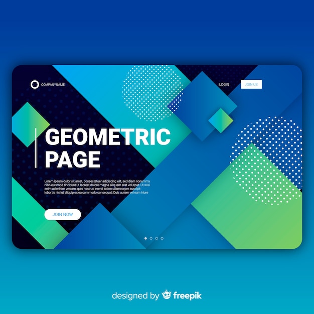Landing page de formas geométricas con degradados