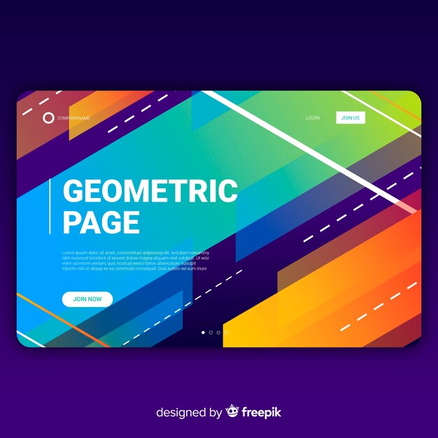 Landing page de formas geométricas con degradados