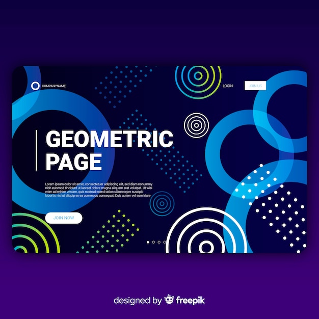 Landing page de formas geométricas con degradados