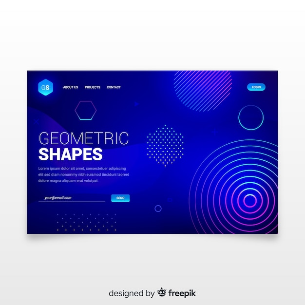 Landing page con formas geométricas gradientes