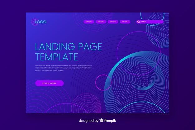 Landing page con formas geométricas