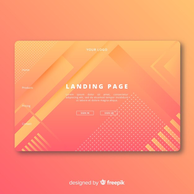 Landing page con formas geométricas
