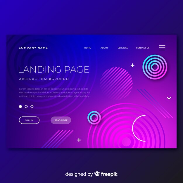 Landing page con formas geométricas