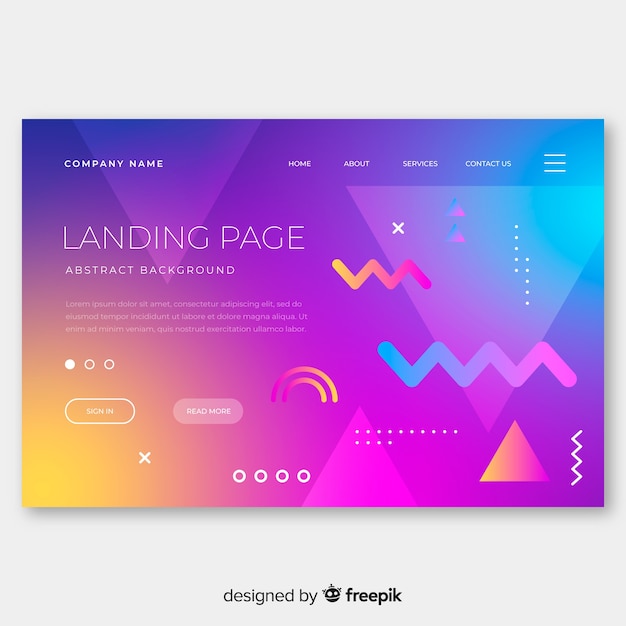 Landing page con formas geométricas