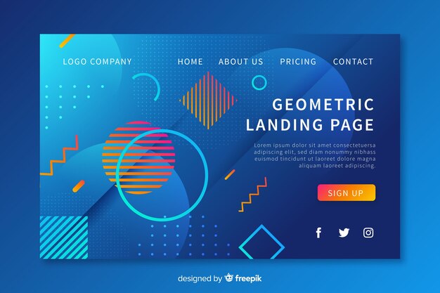Landing page con formas geométricas